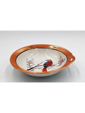 Lusterware Bowl Vintage Made in Japan Bird Floral Hand Painted Serving Handles